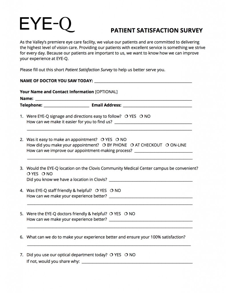 Patient Satisfaction Survey EYEQ Vision Care